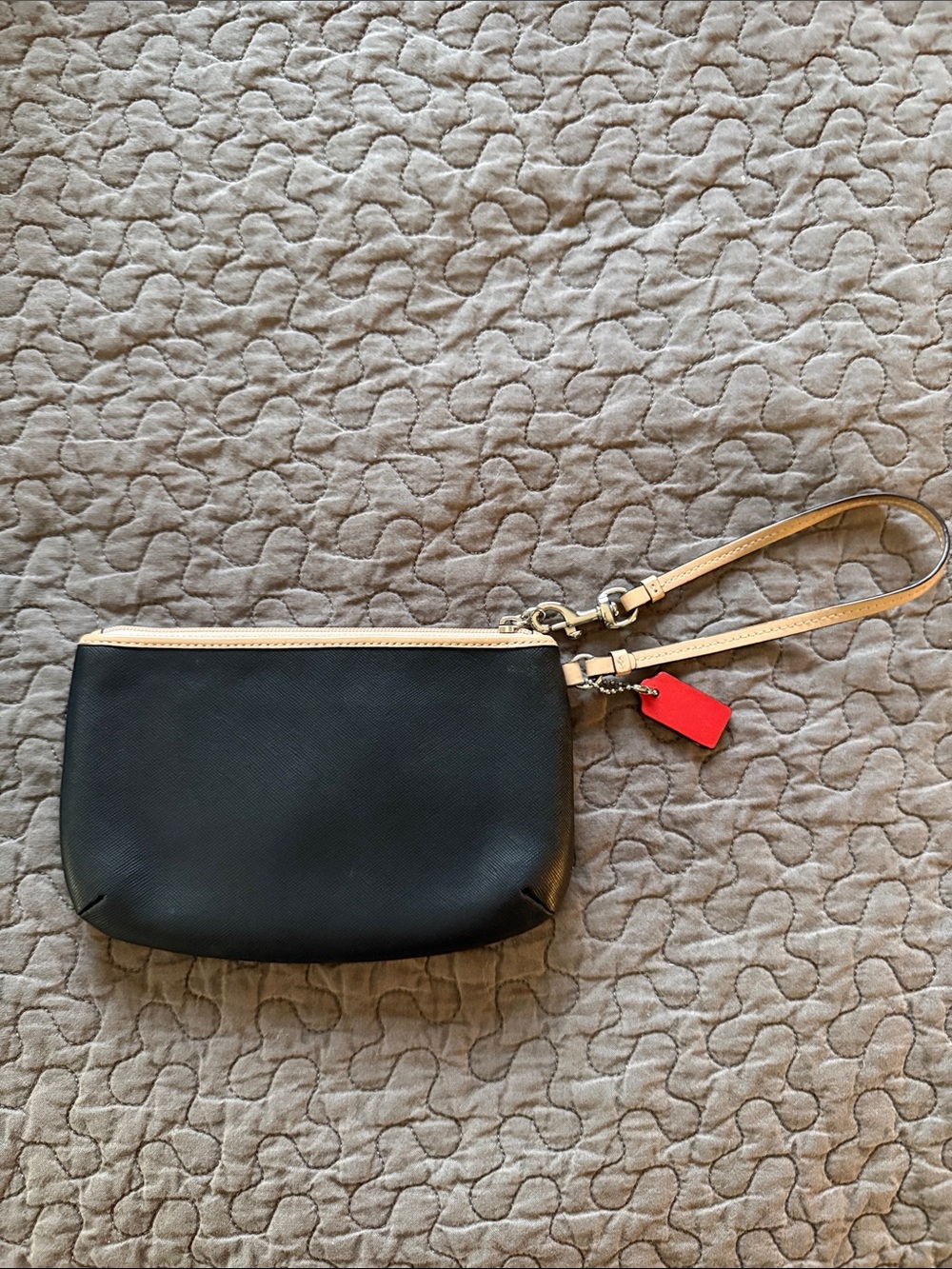 Coach Black Wristlet with Tan Strap and Red Accent - Picture 2 of 3